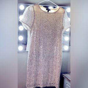 Sequin Ivory Short Sleeve/Mid-Thigh Length Dress